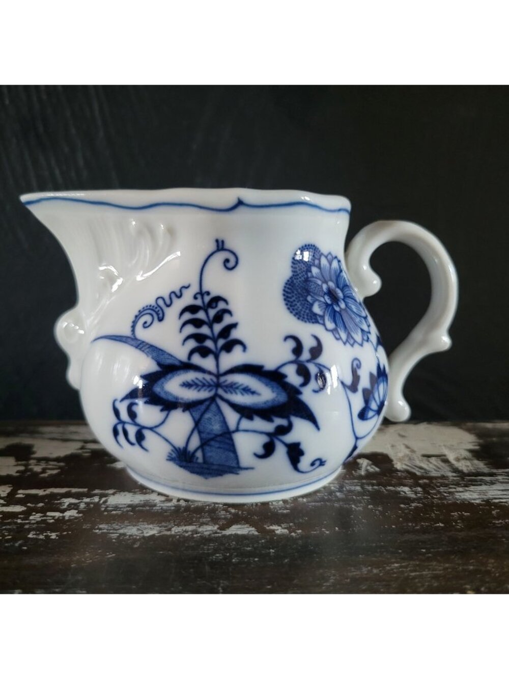 Vtg Blue Danube Creamer Jug 6 Oz Blue and White Porcelain Floral & Scroll Design